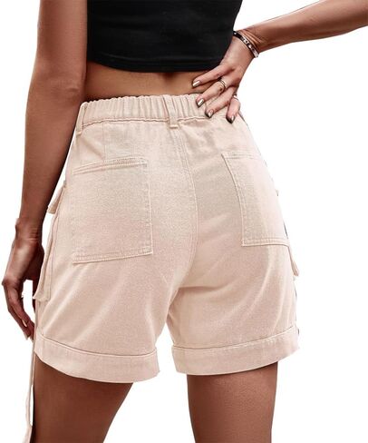 Denim cargo pants casual pocket shorts elastic waist women shorts in Saudi Arabia