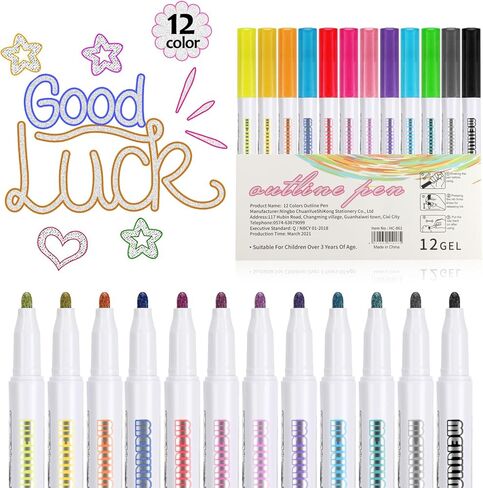 أقلام رسم معدنية مخططة من EooUooIP - 12 قطعة من الأقلام الملونة للحرف اليدوية ومذكرات الرصاص وكتب التلوين للبالغين in Kuwait