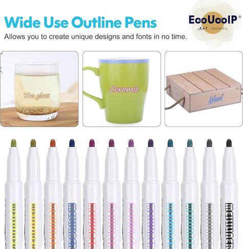 أقلام رسم معدنية مخططة من EooUooIP - 12 قطعة من الأقلام الملونة للحرف اليدوية ومذكرات الرصاص وكتب التلوين للبالغين in Kuwait