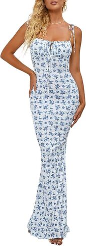 Women's Summer Bodycon Long Dress Tie Spaghetti Strap Sleeveless Backless Elegant Maxi Dresses in Kuwait