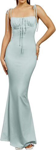 Women's Summer Bodycon Long Dress Tie Spaghetti Strap Sleeveless Backless Elegant Maxi Dresses in Kuwait