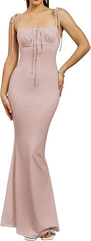 Women's Summer Bodycon Long Dress Tie Spaghetti Strap Sleeveless Backless Elegant Maxi Dresses in Kuwait