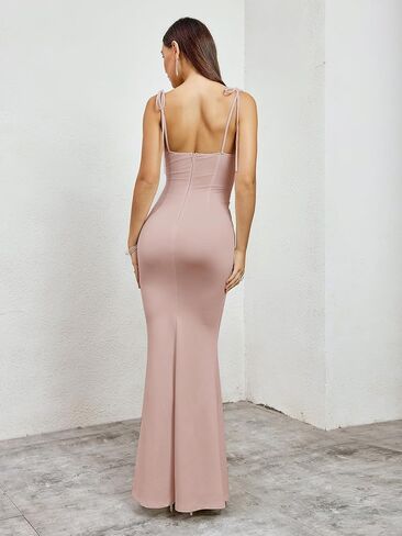 Women's Summer Bodycon Long Dress Tie Spaghetti Strap Sleeveless Backless Elegant Maxi Dresses in Kuwait