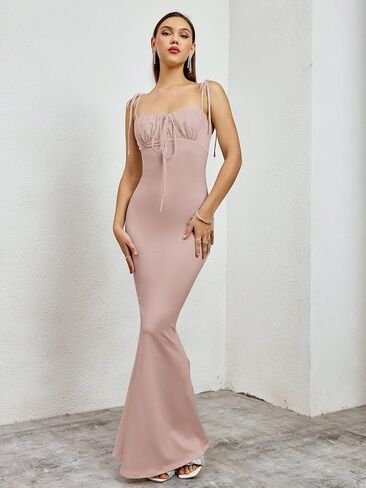 Women's Summer Bodycon Long Dress Tie Spaghetti Strap Sleeveless Backless Elegant Maxi Dresses in Kuwait