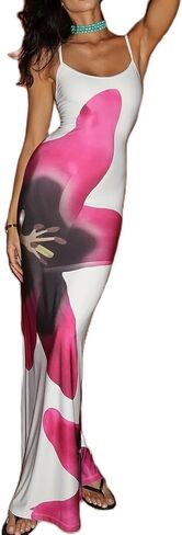 المرأة مثير الأزهار Bodycon فستان ماكسي فستان أنيق بلا أكمام الصيف فستان طويل فستان حفلة كوكتيل ملابس الشاطئ in Kuwait