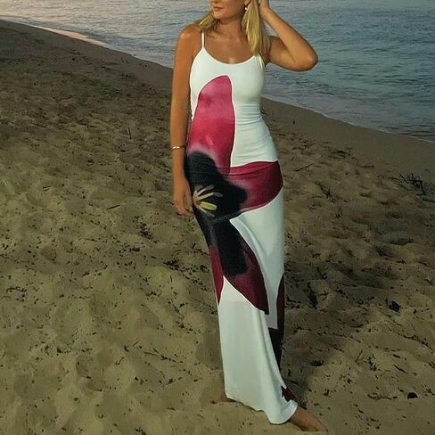 المرأة مثير الأزهار Bodycon فستان ماكسي فستان أنيق بلا أكمام الصيف فستان طويل فستان حفلة كوكتيل ملابس الشاطئ in Kuwait