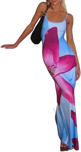 المرأة مثير الأزهار Bodycon فستان ماكسي فستان أنيق بلا أكمام الصيف فستان طويل فستان حفلة كوكتيل ملابس الشاطئ in Kuwait