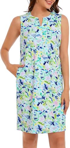 Lightbare Womens UPF 50+ Casual Sundress Sleeveless Tank Dress Notch Neck Summer Floral Dresses with Pockets Loose Fit in Saudi Arabia