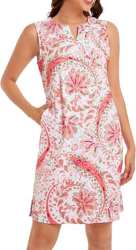 Lightbare Womens UPF 50+ Casual Sundress Sleeveless Tank Dress Notch Neck Summer Floral Dresses with Pockets Loose Fit in Saudi Arabia