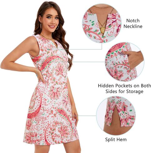 Lightbare Womens UPF 50+ Casual Sundress Sleeveless Tank Dress Notch Neck Summer Floral Dresses with Pockets Loose Fit in Saudi Arabia