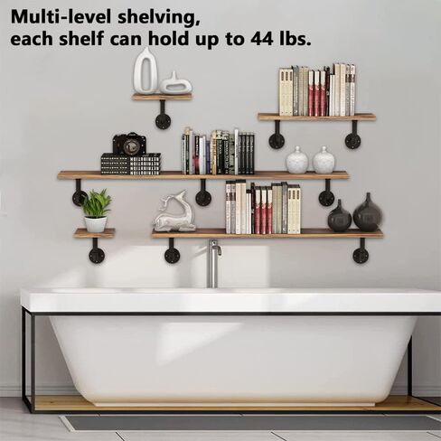 رف خشبي مستصلح طويل عائم صناعي من المزرعة مقاس 39 بوصة كبير، رف أنابيب تخزين معلق، أرفف حائط خشبية ريفية للحمام وغرفة المعيشة والمطبخ وغرفة الغسيل in Kuwait