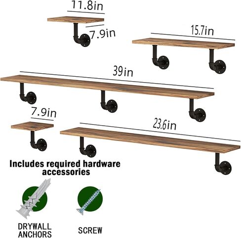 رف خشبي مستصلح طويل عائم صناعي من المزرعة مقاس 39 بوصة كبير، رف أنابيب تخزين معلق، أرفف حائط خشبية ريفية للحمام وغرفة المعيشة والمطبخ وغرفة الغسيل in Kuwait