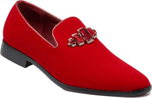 SPK32 Men's Vintage Plain Rhinestone Velvet Dress Loafers Slip On Shoes Classic Tuxedo Dress Shoes in Kuwait