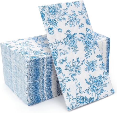 100 Pack Blue Floral Cocktail Napkins, Guest Hand Towels Disposable for Bathroom, Blue Floral Paper Napkins for Bridal and Baby Shower, Tea Party, Garden Party, Birthday Party | 5" Fancy Paper Napkins in Saudi Arabia