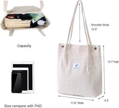 Corduroy Tote Bag for Women Shoulder Bag Buckets Totes Handbag Big Capacity Work Travel Shopping Bag in Saudi Arabia