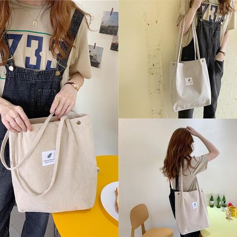 Corduroy Tote Bag for Women Shoulder Bag Buckets Totes Handbag Big Capacity Work Travel Shopping Bag in Saudi Arabia