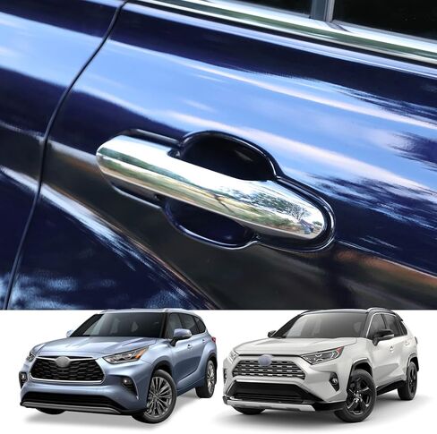 for Toyota RAV4 2019-2023 Door Handle Cover Trims, for Toyota Highlander 2020-2023 Chrome Exterior Sporty Decorative Strip Cover Molding Trims (with Smart Key Hole) in Saudi Arabia