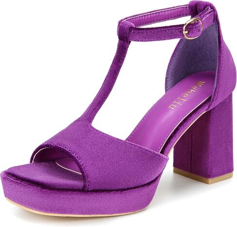 Platform Heels for Women Chunky Platform Sandals T-Strap Sexy Block Heeled Square Open Toe Pumps Ankle Strap Prom Party Wedding Dress Shoes in Saudi Arabia