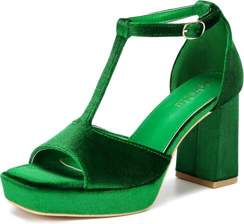 Platform Heels for Women Chunky Platform Sandals T-Strap Sexy Block Heeled Square Open Toe Pumps Ankle Strap Prom Party Wedding Dress Shoes in Saudi Arabia
