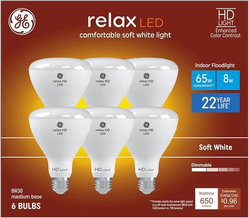 GE Relax 6-Pack 65 W Equivalent Dimmable Soft White Br30 LED Light Fixture Light Bulb 22 Year Life in Saudi Arabia