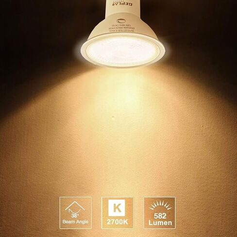 6 Pack GU10 LED Bulb Dimmable 6W 582LM,50W Halogen Replacement, 38 Degree Spotlight 2700K Warm White for Kitchen, Range Hood, Living Room Track Lighting in Saudi Arabia