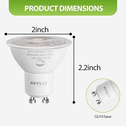 6 Pack GU10 LED Bulb Dimmable 6W 582LM,50W Halogen Replacement, 38 Degree Spotlight 2700K Warm White for Kitchen, Range Hood, Living Room Track Lighting in Saudi Arabia
