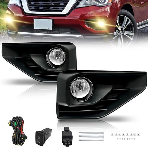 مجموعة مصابيح الضباب لسيارة نيسان باثفايندر 2017 2018 2019 2020، زوج من مصابيح الضباب مع حزام أسلاك وعدسة شفافة - جانب السائق والراكب in Kuwait