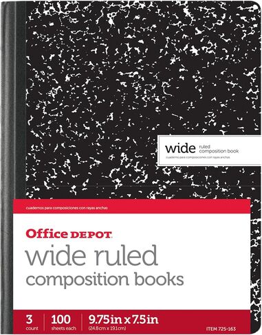 Office Depot Composition Book, 7 1/2in. x 9 3/4in., Wide-Ruled, 100 Sheets, Black/White Marble, Pack Of 3, 14776 in Saudi Arabia