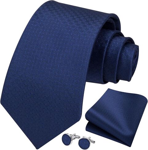 HISDERN Mens Tie Set Classic Woven Ties and Pocket Square Cufflinks Set Formal Business Wedding Neckties Handkerchief in Saudi Arabia