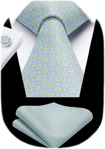 HISDERN Mens Tie Set Classic Woven Ties and Pocket Square Cufflinks Set Formal Business Wedding Neckties Handkerchief in Saudi Arabia