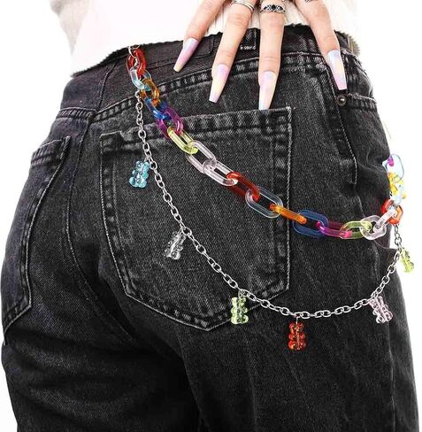 لطيف السراويل جان سلسلة الشرير المفاتيح الاكريليك المعلقات الحب/الدب جيب بنطلون سلسلة الهيب هوب روك محفظة سلاسل مجوهرات للجسم للرجال والنساء in Kuwait