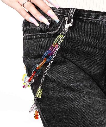 لطيف السراويل جان سلسلة الشرير المفاتيح الاكريليك المعلقات الحب/الدب جيب بنطلون سلسلة الهيب هوب روك محفظة سلاسل مجوهرات للجسم للرجال والنساء in Kuwait