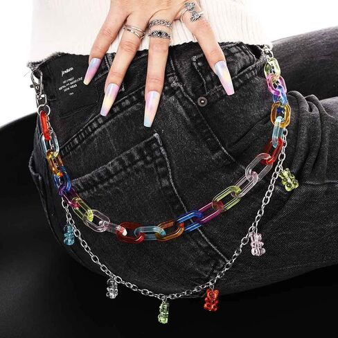 لطيف السراويل جان سلسلة الشرير المفاتيح الاكريليك المعلقات الحب/الدب جيب بنطلون سلسلة الهيب هوب روك محفظة سلاسل مجوهرات للجسم للرجال والنساء in Kuwait