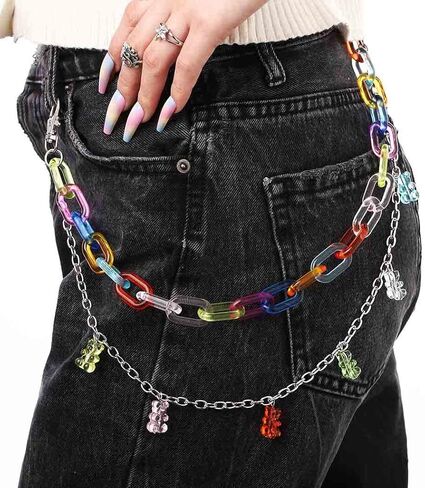 لطيف السراويل جان سلسلة الشرير المفاتيح الاكريليك المعلقات الحب/الدب جيب بنطلون سلسلة الهيب هوب روك محفظة سلاسل مجوهرات للجسم للرجال والنساء in Kuwait