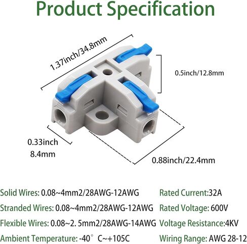 20pcs T-Type Lever Wire Connector Compact Splicing Connectors Quick Wiring 3 Pin 1 Way Wire Connector Suitable for AWG 28-12 Push in Terminal Wire Connector(Orange) in Saudi Arabia