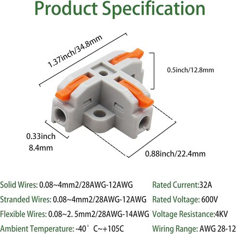20pcs T-Type Lever Wire Connector Compact Splicing Connectors Quick Wiring 3 Pin 1 Way Wire Connector Suitable for AWG 28-12 Push in Terminal Wire Connector(Orange) in Saudi Arabia