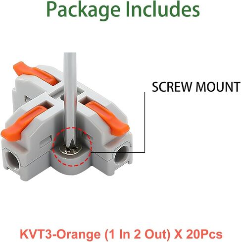 20pcs T-Type Lever Wire Connector Compact Splicing Connectors Quick Wiring 3 Pin 1 Way Wire Connector Suitable for AWG 28-12 Push in Terminal Wire Connector(Orange) in Saudi Arabia