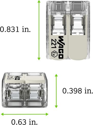221-682 | WAGO 221 Series Lever-Nuts® للمواقع الخطرة | 2-موصل الربط موصل | 20 - 10 ايه دبليو جي | غلاف شفاف، أذرع تشغيل بيضاء | [صندوق 50 قطعة] in Kuwait