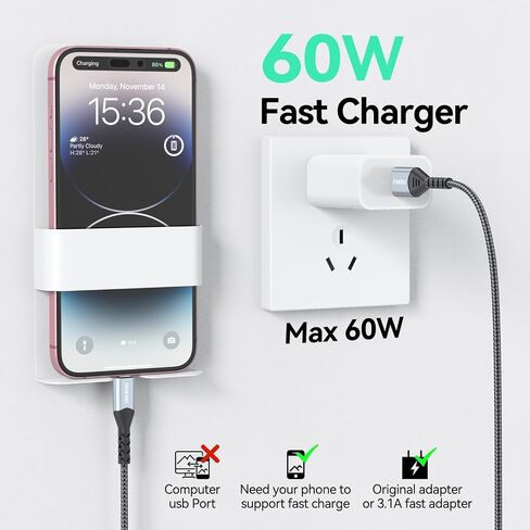 FEMORO 10 ft USB C Cable Fast Charging 60W, USB A to USB-C Charger Cables 10 Foot, Extra Long USBC Type C 2.0 Cord for Android Phone iPad iPhone 15 Galaxy LG in Saudi Arabia