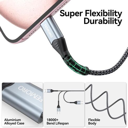 FEMORO 10 ft USB C Cable Fast Charging 60W, USB A to USB-C Charger Cables 10 Foot, Extra Long USBC Type C 2.0 Cord for Android Phone iPad iPhone 15 Galaxy LG in Saudi Arabia