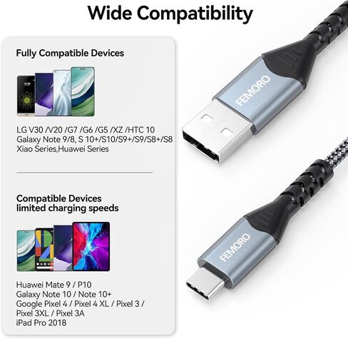 FEMORO 10 ft USB C Cable Fast Charging 60W, USB A to USB-C Charger Cables 10 Foot, Extra Long USBC Type C 2.0 Cord for Android Phone iPad iPhone 15 Galaxy LG in Saudi Arabia