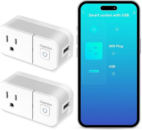 GreenSun WiFi Smart Plug، مقبس USB ذكي مع Alexa Google Home، وظيفة مقبس WiFi ذكي 16A، جهاز تحكم عن بعد لاسلكي، التحكم الصوتي ومقبس المؤقت 2.4 جيجا (عبوتان) in Kuwait