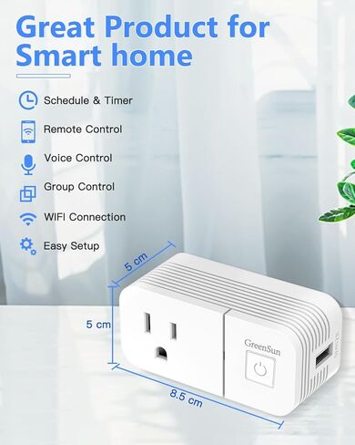 GreenSun WiFi Smart Plug، مقبس USB ذكي مع Alexa Google Home، وظيفة مقبس WiFi ذكي 16A، جهاز تحكم عن بعد لاسلكي، التحكم الصوتي ومقبس المؤقت 2.4 جيجا (عبوتان) in Kuwait