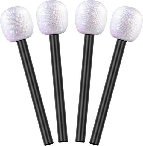 4PCS Glitter-Microphone-Prop-Bling-Fake-Mic, Plastic, Kids Toy Microphone Prop, for Rock Singer Disco Decorations Game Show Host Costume Girls Photo Booth Props Birthday Party Favors（Style 1） in Saudi Arabia