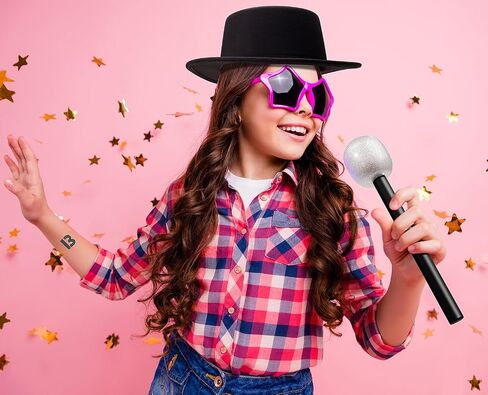 4PCS Glitter-Microphone-Prop-Bling-Fake-Mic, Plastic, Kids Toy Microphone Prop, for Rock Singer Disco Decorations Game Show Host Costume Girls Photo Booth Props Birthday Party Favors（Style 1） in Saudi Arabia