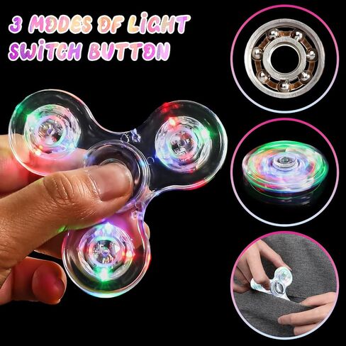 SCIONE 2pack Fidget Spinners للأطفال، LED تضيء ألعاب الململة الحسية للأطفال البالغين، يتوهج في الألعاب المظلمة للمراهقين الأولاد البنات جوائز الفصول الدراسية للأطفال 4-8-12، ADHD الإجهاد والقلق الإغاثة Fidgets in Kuwait