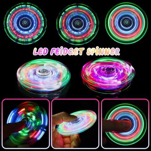 SCIONE 2pack Fidget Spinners للأطفال، LED تضيء ألعاب الململة الحسية للأطفال البالغين، يتوهج في الألعاب المظلمة للمراهقين الأولاد البنات جوائز الفصول الدراسية للأطفال 4-8-12، ADHD الإجهاد والقلق الإغاثة Fidgets in Kuwait