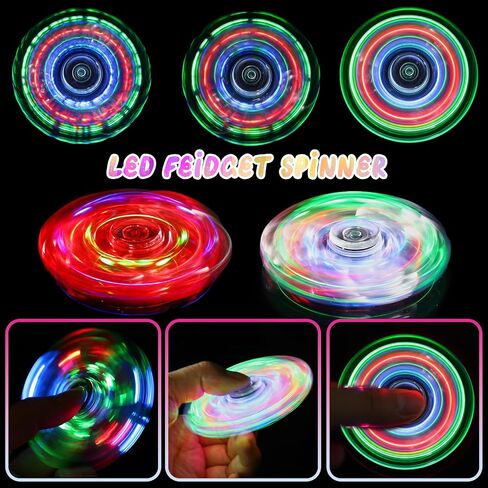SCIONE 2pack Fidget Spinners للأطفال، LED تضيء ألعاب الململة الحسية للأطفال البالغين، يتوهج في الألعاب المظلمة للمراهقين الأولاد البنات جوائز الفصول الدراسية للأطفال 4-8-12، ADHD الإجهاد والقلق الإغاثة Fidgets in Kuwait