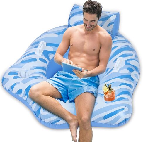 Inflatable Pool Floats for Adults, Heavy Duty River Tube Float with 2 Cup Holders and Backrest, Quickly Inflate Lake Water Tubes for Floating River Raft Lounge Floatie in Saudi Arabia