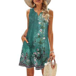 SimpleFun Summer Dresses for Women 2024 Beach Vacation Button up V Neck Sleeveless Sundresses Casual Boho Dress with Pockets in Kuwait